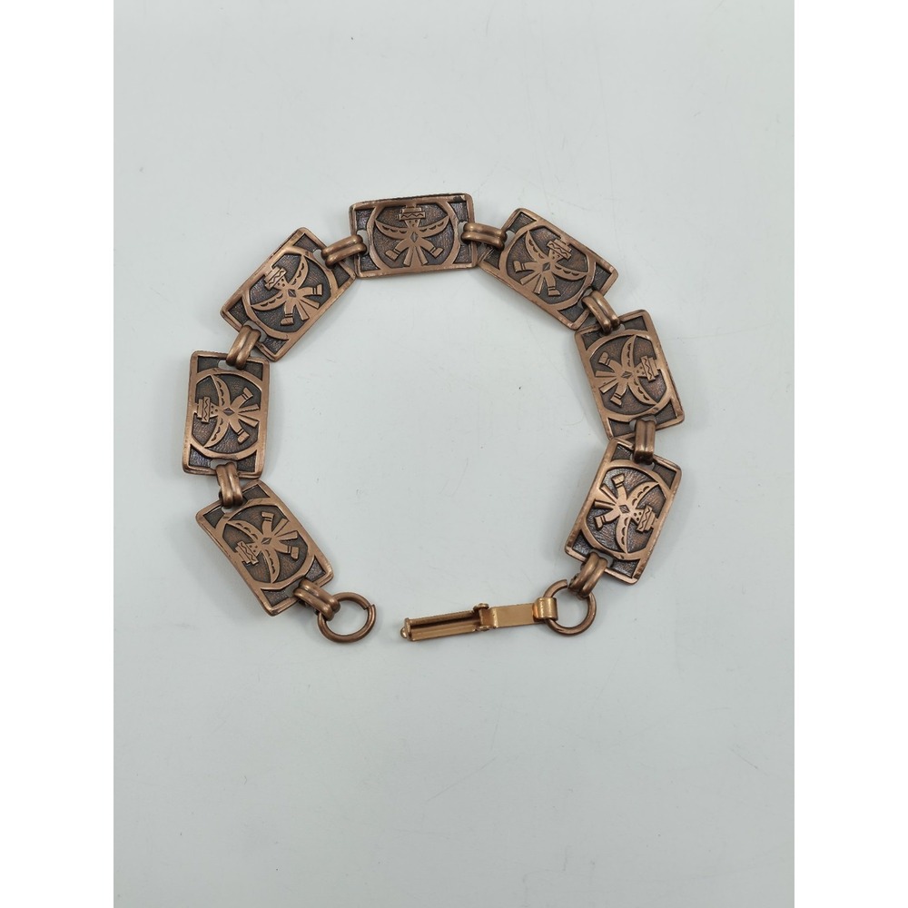 Vintage Copper Thunderbird Native American Symbols Link Bracelet Renoir Style‎
